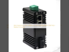 مینی صنعتی 1-Port 1000X به 2-Port 10/100/1000X 30W PoE + رسانه تبدیل