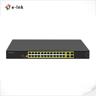 سوئیچ PoE 24 پورت 10/100/1000T با قابلیت مدیریت L2، نصب در رک 1U، با 4 پورت فیبر نوری Gigabit SFP 1000X