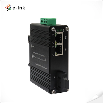 مینی صنعتی 1-Port 100Base-FX به 2-Port 10/100Base-T 30W PoE + رسانه تبدیل