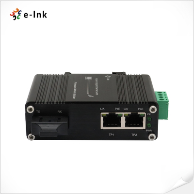 مینی صنعتی 1-Port 1000X به 2-Port 10/100/1000X 30W PoE + رسانه تبدیل
