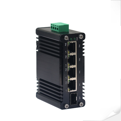 مینی صنعتی 4-Port 10/100/1000T 802.3at PoE + 1-Port 100/1000X SFP Ethernet Switch با ورودی 12 ~ 48VDC و تقویت کننده ولتاژ