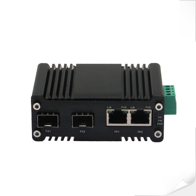 Mini Industrial 2-Port 10/100/1000T 802.3at PoE + 2-Port 100/1000Base-X SFP Ethernet Switch با عملکرد تقویت کننده قدرت 12 ~ 48VDC