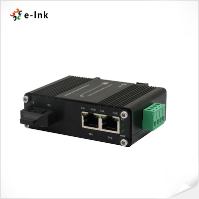 مینی صنعتی 1-Port 1000X به 2-Port 10/100/1000X 30W PoE+ Media Converter پشتیبانی از IEEE802.3af PoE (15.4W) یا IEEE802.3at PoE+(30W)